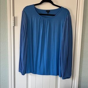 Talbots Blue Blouse with Pleated Sleeves
